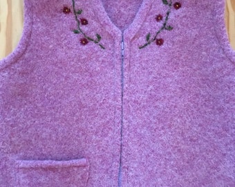 Periwinkle Purple Felted Child/'s Vest with Needle-Felted Floral Neckline 5-8 years size 6-8