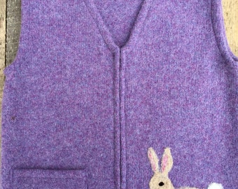 Periwinkle Purple Felted Child/'s Vest with Needle-Felted Floral Neckline 5-8 years size 6-8