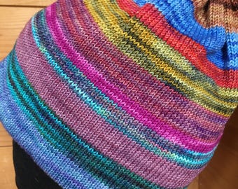 Multi Color Toasty Warm and Soft Merino Wool and Nylon Hat with Cotton Headband Lining