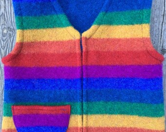 Rainbow with Cobalt Blue Back Felted Wool Child's Vest,  size 2-4 (18 months-3 years).