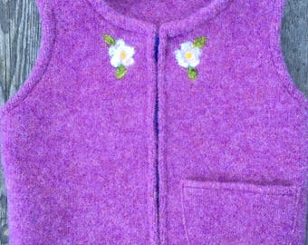 Aster Pink Felted Wool Child's Vest, size 2-3 (9-18months) with Needle-felted Apple Blossoms.
