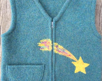 Woodsmoke Felted Wool Child's Vest,  size 2-4 (18 months-3 years), with a Needle-felted Shooting Star.