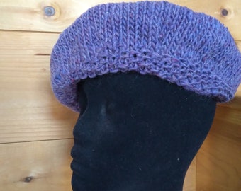 Handknit Mohair Wool Beret in Blue Violet