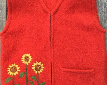 Poppy Felted Child's Vest, size 6-8 (5-8 years), with Needle-Felted  Sunflowers.