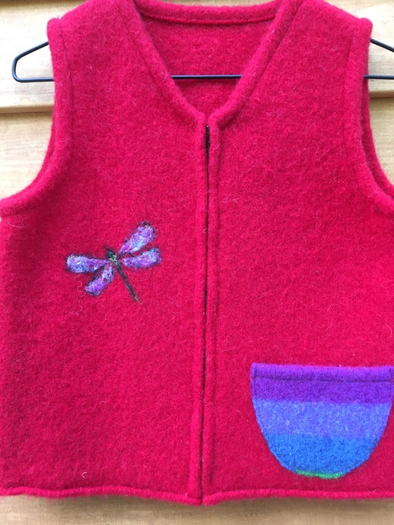 Periwinkle Purple Felted Child/'s Vest with Needle-Felted Floral Neckline 5-8 years size 6-8