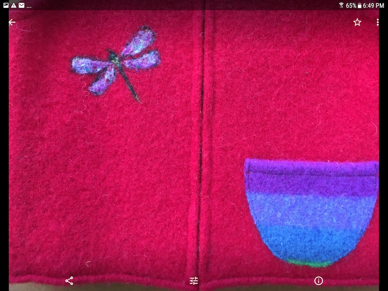 with Needle-Felted Dragonfly and Colorful Pocket Red Felted Child/'s Vest 5-8 years size 6-8