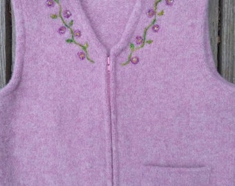 Pink Water Lily, Felted Child's Vest, size 6-8 (5-8 years), with Needle-Felted  Vining Flowers at Neck.