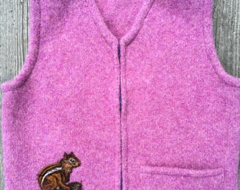 Aster Felted Child's Vest, size 10-12 (8-10 years), with a Needle-Felted Chipmunk.