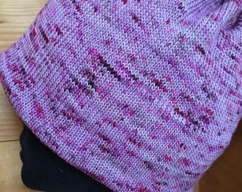 Speckly Pink Merino Wool/Nylon Knit Hat with Cotton Lining – Warm, Soft, Colorful Beanie