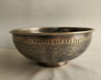 Antique Brass Vessel Sink, Hand Engraved Drop In Bathroom Basin, Round Moroccan Countertop Vanity Bowl