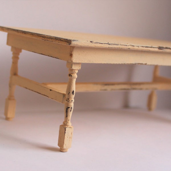 Shabby chic cottage chic rustic handmade wood table -miniature dollhouse12th -furniture