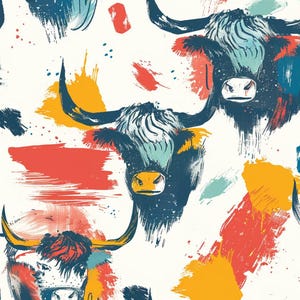 highland cow fabric - abstract western brush stroke splash rustic farm animal coordinate - cotton fabric - 4143 -83