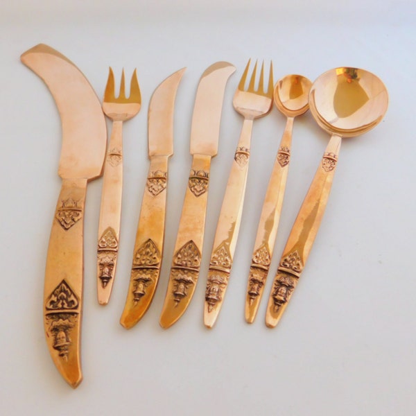 RESERVED Bronze Thailand 144 piece Flatware, Silverware, Bronze, Nickle Flatware Pattern, "Gold Angel Design"