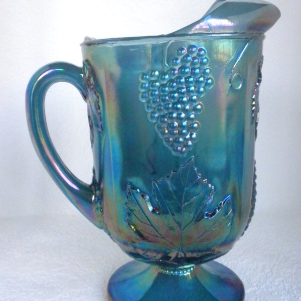 Vintage, Blue Indiana Carnival Glass Pitcher Harvest Blue