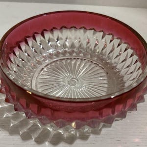 Vintage Indiana Glass Diamond Point Ruby Flash Red Candy Dish Bowl 5"