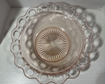 Vintage Anchor Hocking Old Colony Pink Depression Glass Schale mit Spitzenrand, 24 cm (9,5 Zoll)
