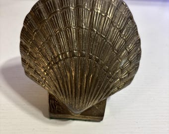 Vintage Brass Scallop Shell Bookend So For Heavy Coastal Claim Nautical Decor