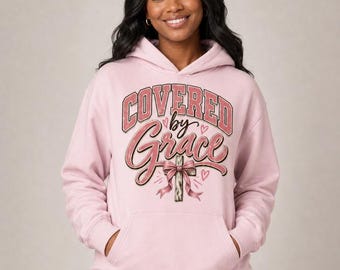 Sudadera con capucha Covered by Grace, sudadera con capucha de fe cristiana, jersey con lazo floral.