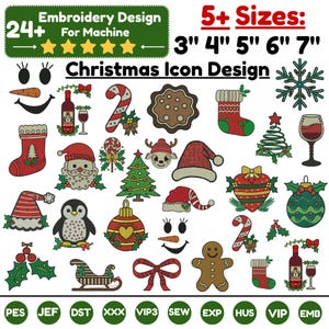 Mini Christmas Machine Embroidery Design Santa Embroideri Christmas Set Design Christmas Elements Trendy Embroidery 5+Sizes Instant Download