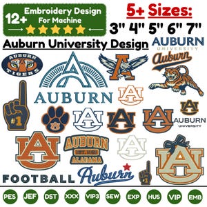 Auburn Tigers Embroidery Design Bundle, Auburn University Logo Files, College Football Machine Embroidery Download Set 5+Sizes Download File
