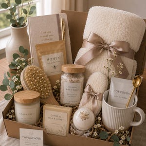 Luxury Gift Box for Women, Premium Cozy Care Package with Blanket, Mug, Candle and Wellness Gifts