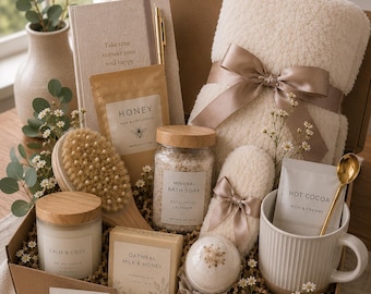 Luxury Gift Box for Women, Premium Cozy Care Package with Blanket, Mug, Candle and Wellness Gifts