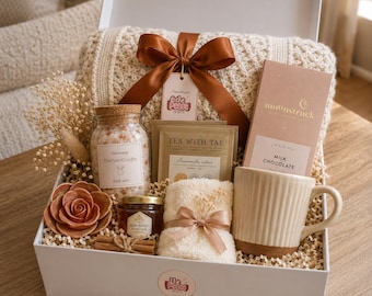 Cozy Care Package for Her with Blanket, Mug, Tea, Chocolate and Personalized Card
