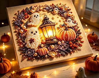Halloween Ghost Lantern Pearl Art Kit Cute Spooky Fall Craft 20x20 cm Beginner Diamond Painting Kids Gift Wall Decor