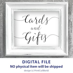 Cards and gifts sign 8x10 Classic wedding Cards and gifts printable sign template DIY Black and White Modern Minimalist Script font