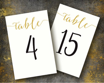 Table number card 4x6 Wedding table numbers printable 1-30 Instant download DIY Gold and black Wedding Minimalist Script font