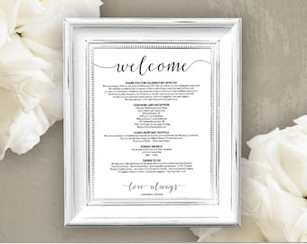 Welcome wedding template Love always wedding Welcome sign wedding Minimalist Modern Printable Wedding Ceremony Poster Script font DIY PDF