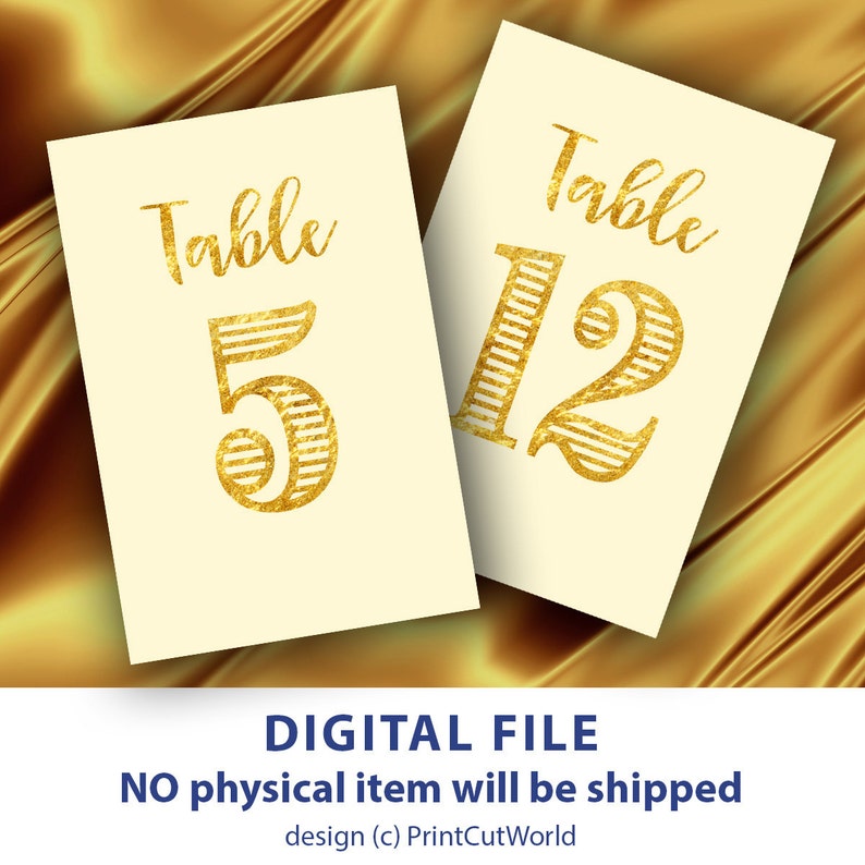 Gold Table Numbers 4x6 Gold Foil Printable Wedding Table Etsy