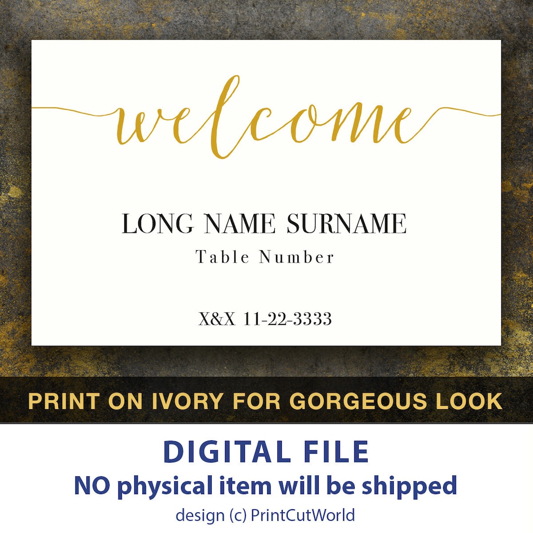 Gold Place Card Template Wedding Place Cards Printable - Etsy