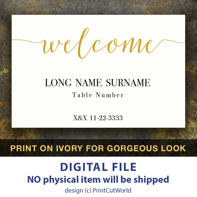 Gold Place Card Template Wedding Place Cards Printable - Etsy