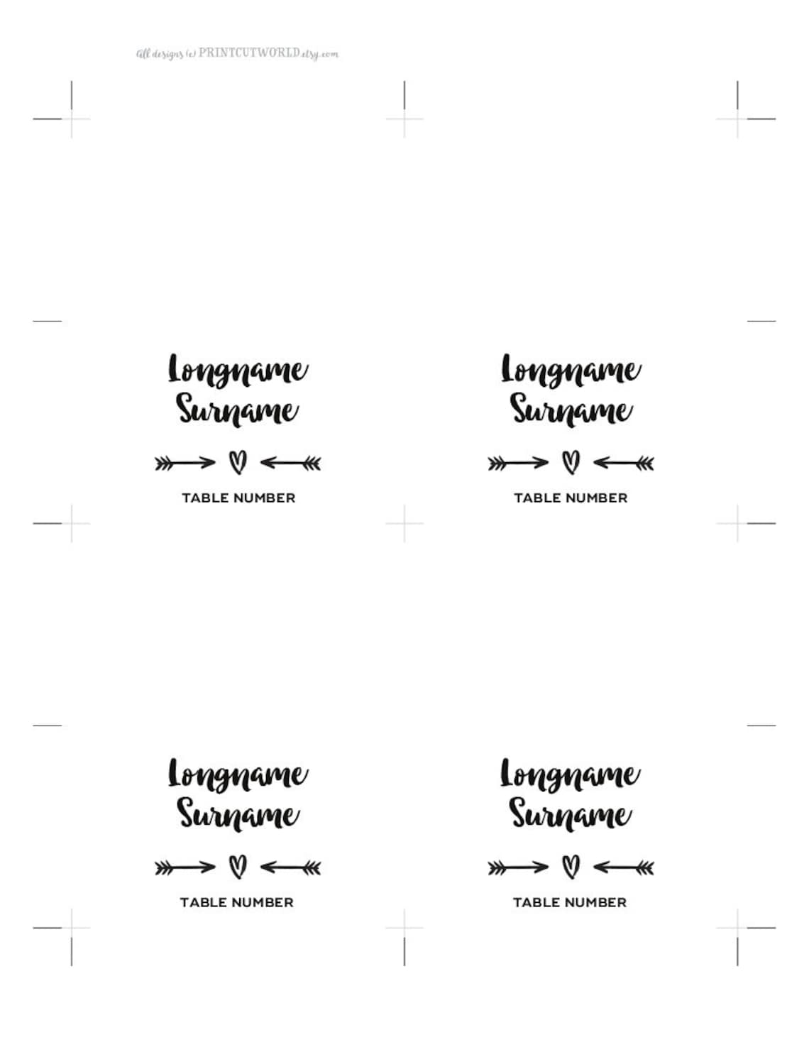 Tent Place Card Template Rustic Wedding Place Cards Heart and Etsy