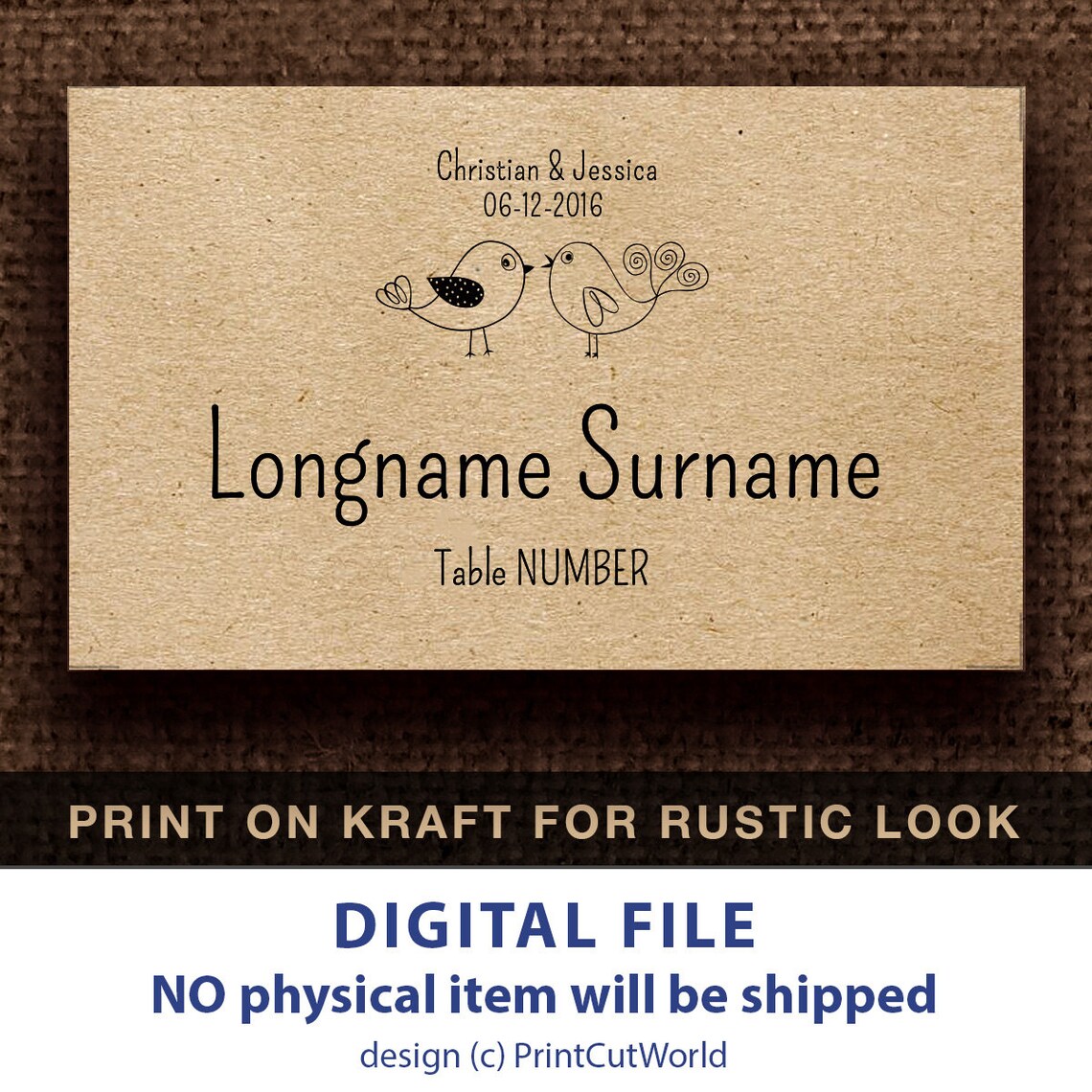Kraft Place Cards Printable Wedding Place Cards Template Two - Etsy