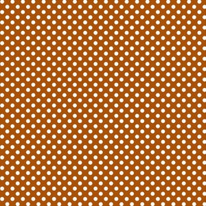 May include: A repeating pattern of small, solid white circles evenly spaced across a solid burnt orange background. The design features a consistent grid of polka dots that covers the entire surface area in a uniform and symmetrical arrangement.