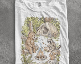 Camiseta retro con estampado de oso para acampar, camiseta de mapache y ardilla, top vintage de aventura al aire libre en el bosque, regalo para campistas de Comfort Colors®