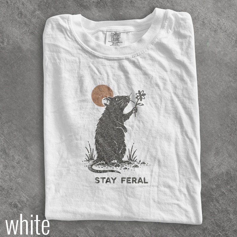 Vintage Stay Feral Rat Graphic Tee, Funny Wild Animal Shirt, Retro Woodland Nature Style Top, Comfort Colors® Rat Gift Tee image 5