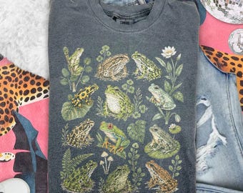Camiseta gráfica de la colección Vintage Frog, camiseta con estampado de naturaleza y vida silvestre, estilo botánico retro con animales, camiseta de regalo Comfort Colors® Frog