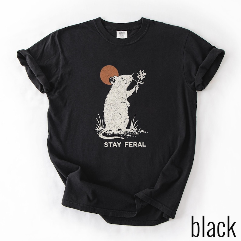 Vintage Stay Feral Rat Graphic Tee, Funny Wild Animal Shirt, Retro Woodland Nature Style Top, Comfort Colors® Rat Gift Tee image 7
