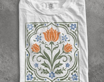 Camiseta vintage de arte popular con estampado floral, camisa botánica escandinava con flores, top de estilo nórdico cottagecore natural, regalo floral de Comfort Colors®