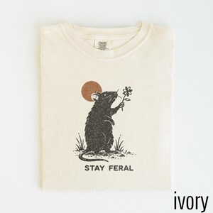 Vintage Stay Feral Rat Graphic Tee, Funny Wild Animal Shirt, Retro Woodland Nature Style Top, Comfort Colors® Rat Gift Tee image 6