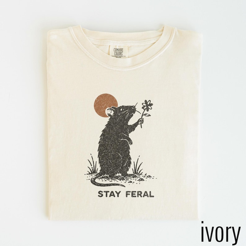 Vintage Stay Feral Rat Graphic Tee, Funny Wild Animal Shirt, Retro Woodland Nature Style Top, Comfort Colors® Rat Gift Tee image 6