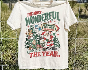 Comfort Colors® Christmas Tree Shirt, Wonderful Time Of Year Santa Graphic Tee, Playful North Pole Holiday Top, Festive Family Gift