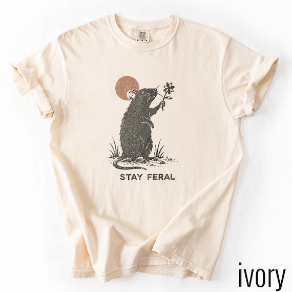 Vintage Stay Feral Rat Graphic Tee, Funny Wild Animal Shirt, Retro Woodland Nature Style Top, Comfort Colors® Rat Gift Tee