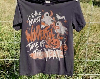 Halloween-Shirt mit Geistermotiv von Comfort Colors®, Kürbis-Fledermaus-T-Shirt im Vintage-Stil, süßes Oberteil mit gruseligem Humor, tolles Geschenk für die Jahreszeit