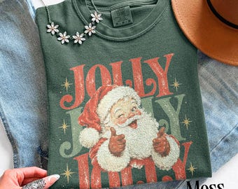 Comfort Colors® Jolly Christmas Santa Shirt, Vintage Santa Thumbs Up Graphic Tee, Retro Holiday Top, Festive Season Gift