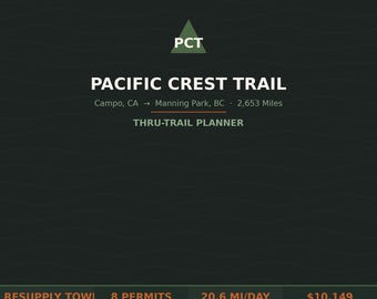 Pacific Crest Trail Thru-Hike Planner | Resupply, Permits, Pacing (Fillable PDF)