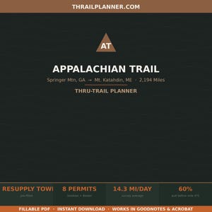 Appalachian Trail Thru-Hike Planner | Resupply, Permits, Katahdin Deadline (Fillable PDF)